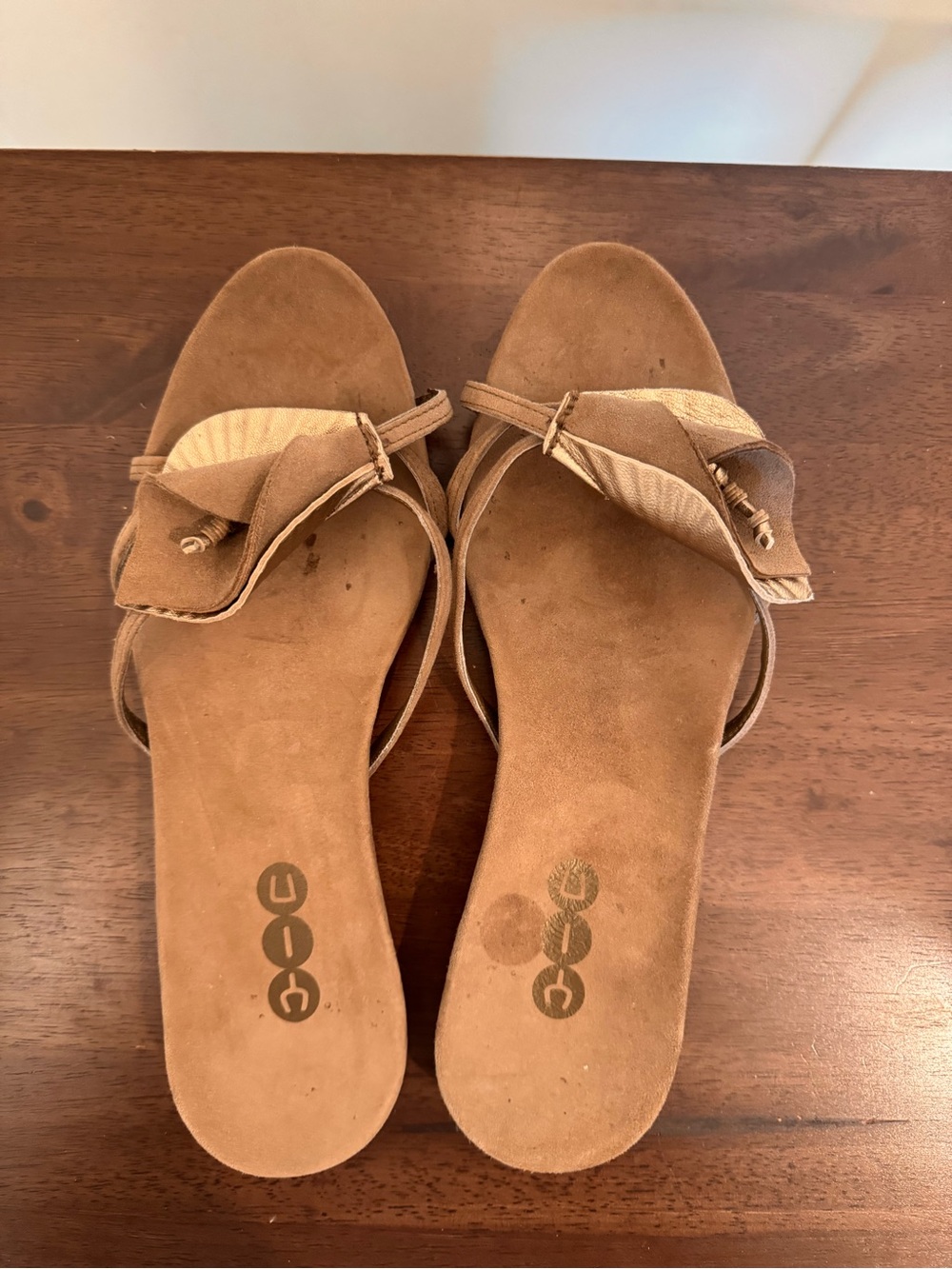 Tan Suede Bow Slide Sandals